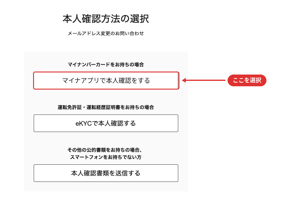 申請方法選択画面 -「マイナアプリで本人確認をする」を選択